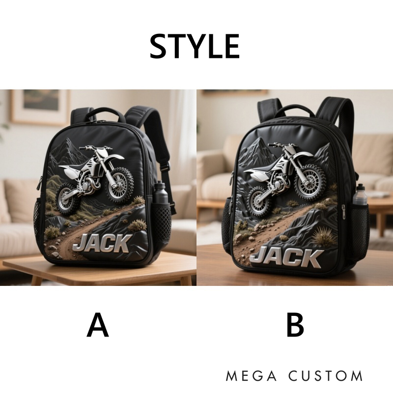 Personalized Motorcycle Backpack Custom Name Dirt Bike Oxford Fabric School Bag Gift for Bikers and Motorcycle Enthusiasts