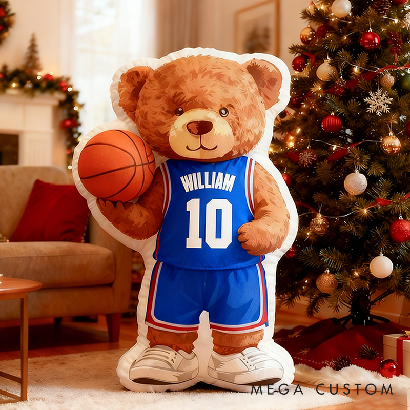 Personalized Basketball Bear Pillow with Custom Name and Jersey Number for Kids and Basketball Lovers