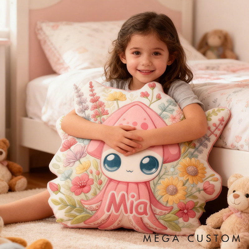 Personalized Garden Bloom Squid Pillow with Custom Name Graphic 3D Print Pillow for Gardening Lovers