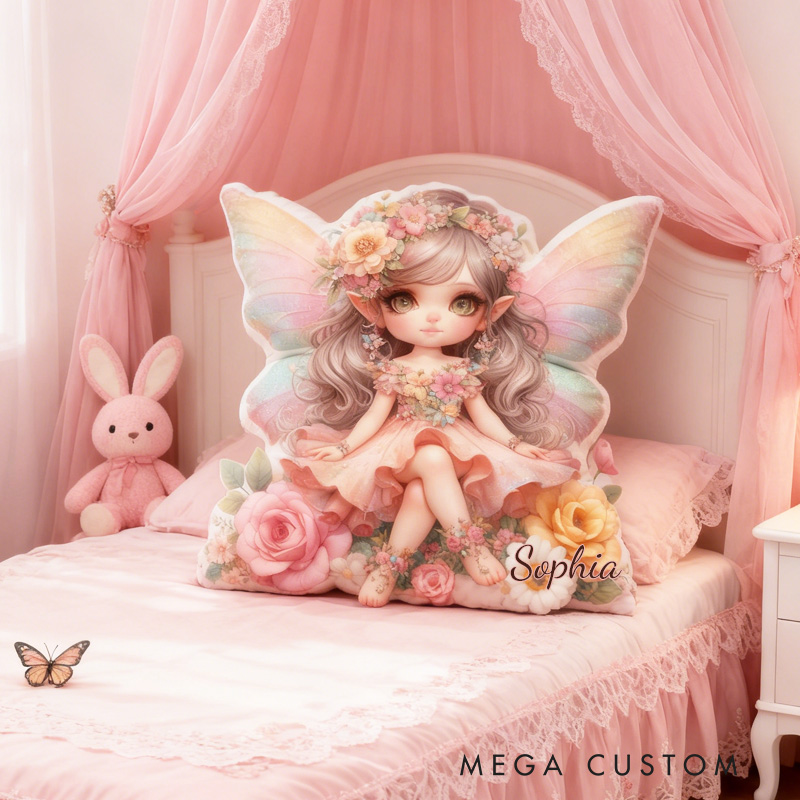 Personalized Cute Pink Fairy Throw Pillow Garden Fairy Pillow with Name for Kids Girl Boy Gardener Christmas Gifts Loving Room Decor