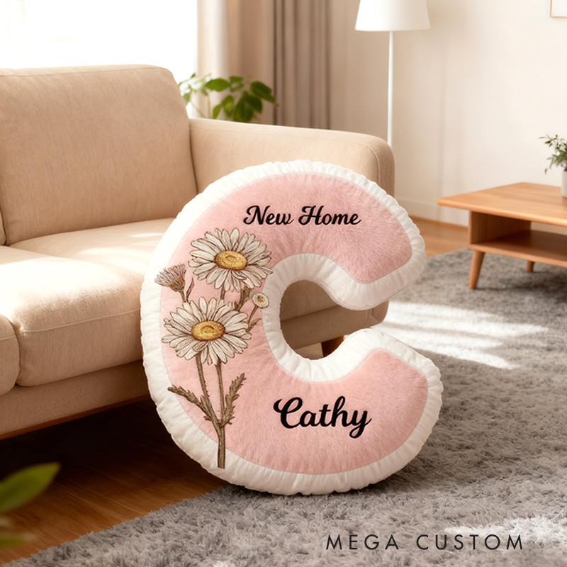 Personalized Letter Name Pillow Initial Pillow Birth Flower Pillow Gift for Kids and Family Housewarming Gift 