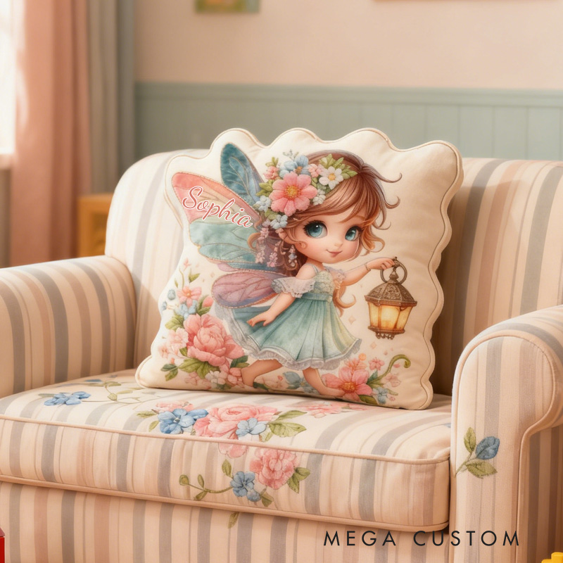 Personalized Fairy with Light Throw Pillow Cute Fairy Pillow with Name Little Girl Fairies Pillow for Kids Girl Boy Gardener Christmas Gifts Loving Room Decor