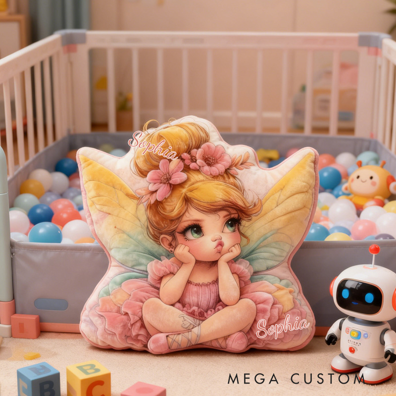 Personalized Sitting Fairy Throw Pillow Cute Fairy Pillow with Name Little Girl Fairies Pillow for Kids Girl Boy Gardener Christmas Gifts Loving Room Decor