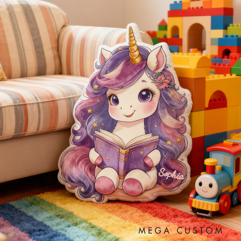 Personalized Cute Reading Horse Throw Pillow Cartoon Horse Pillow with Name Book Pillow for Kids Boys Girls Book Lover Christmas Gift