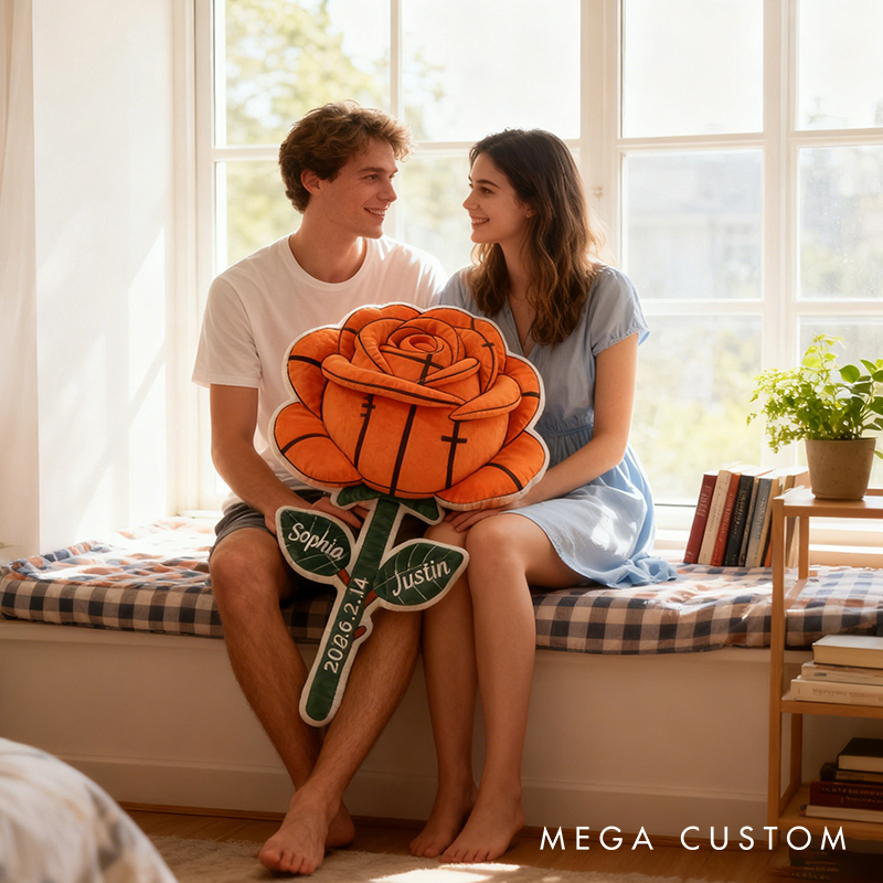 Personalized Basketball Rose Pillow for Couples with Names and Date Perfect Valentine's Day Gift