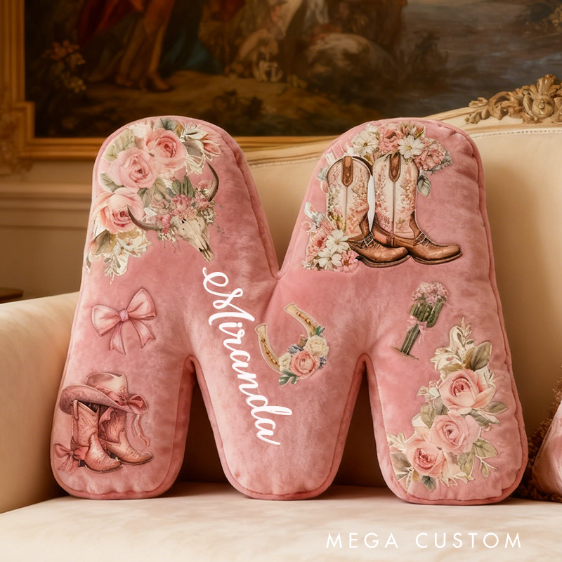 Personalized Floral Western Cushion Pillow Vintage Retro Cowboy Pillow Coquette Cowgirl Pillow Gift for Outdoor Adventure Lover