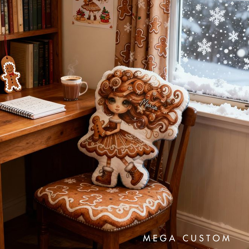 Personalized Gingerbread Man Throw Pillow with Name Gingerbread Girl Pillow for Kids Girl Baker Christmas Gifts Loving Room Decor