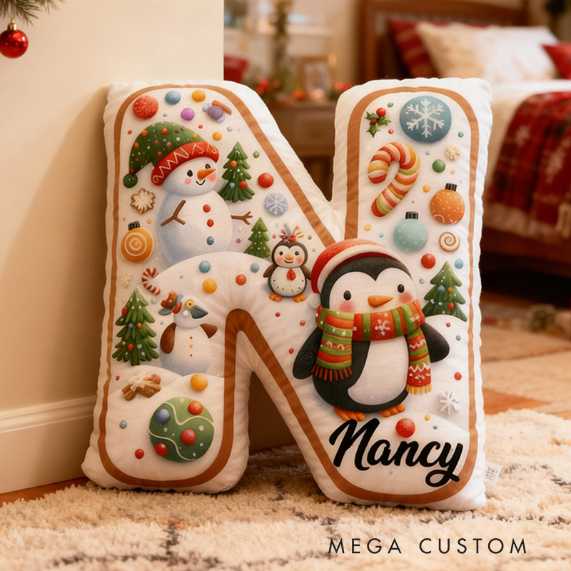 Personalized Christmas Initial Pillow Graphic 3D Print Custom Name Pillow Festive Holiday Pillow Housewarming Gift Family Gift 