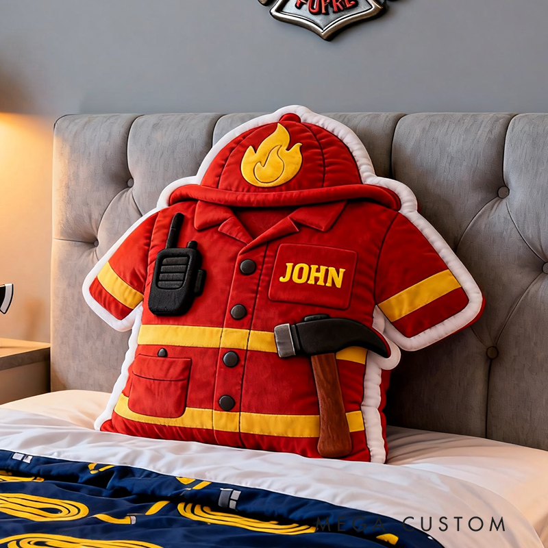 Personalized Firefighter Uniform Pillow Custom Name Shaped Plush Appreciation Gift for Firefighters and Heroes