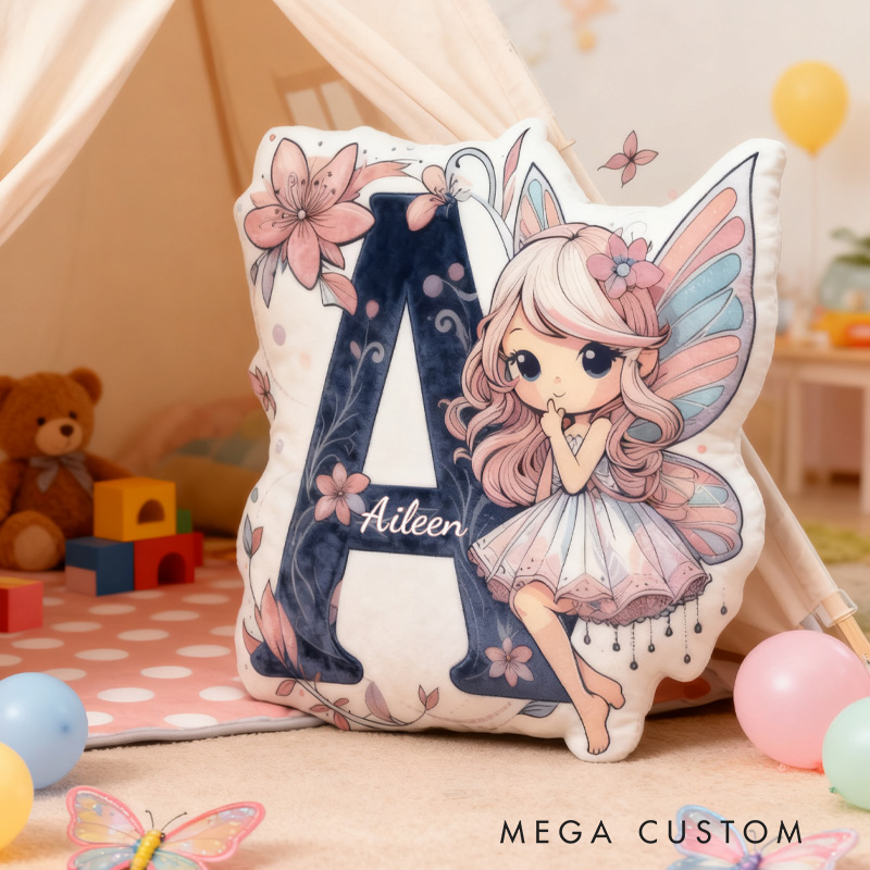 Personalized Cute Fairy Throw Pillow Graphic 3D Print Garden Fairy Pillow with Name Pillow for Kids Girl Boy Gardener Christmas Gifts Loving Room Decor