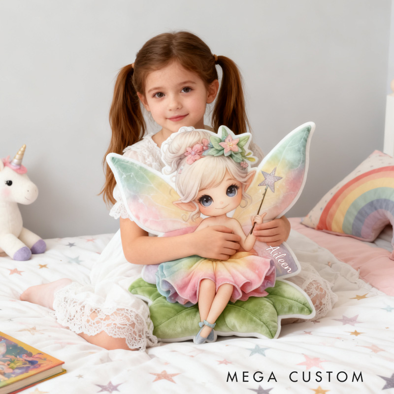 Personalized Cute Fairy Throw Pillow Graphic 3D Print Garden Fairy Pillow with Name Pillow for Kids Girl Boy Gardener Christmas Gifts Loving Room Decor