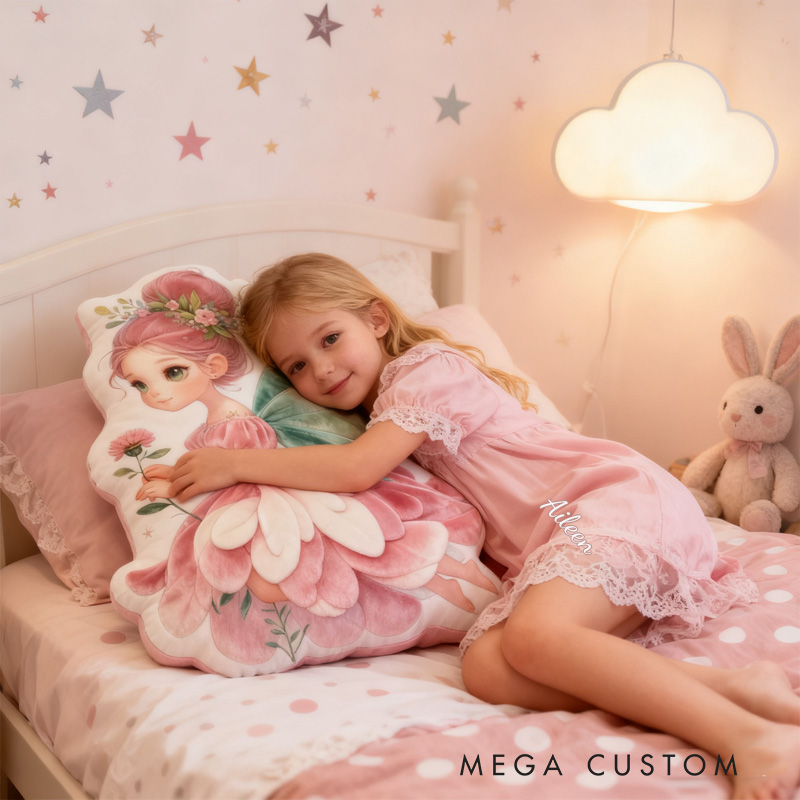 Personalized Flying Fairy Throw Pillow Graphic 3D Print Cute Garden Fairy Pillow with Name Pillow for Kids Girl Boy Gardener Christmas Gifts Loving Room Decor