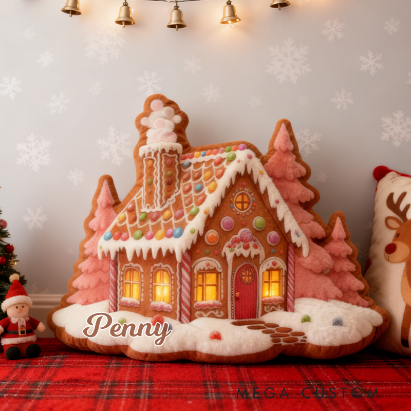 Personalized Gingerbread House Pillow Graphic 3D Print Custom Name Pillow Gift for Girls Famlily Housewarming Gift Cozy Home Decor