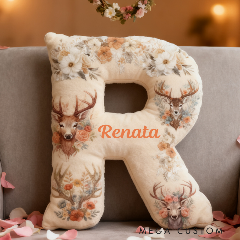Personalized Floral Deer Cushion Pillow Hunting Lover Cushion Pillow Gifts for Outdoor Nature Lovers
