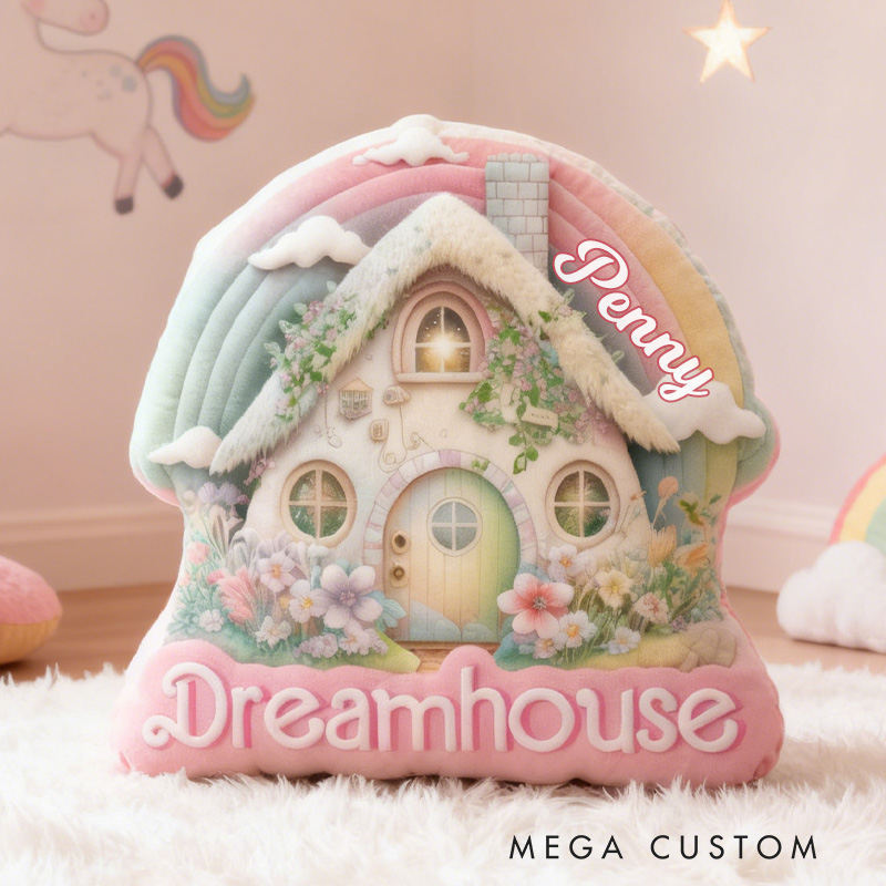 Personalized Pastel Cottage Pillow Graphic 3D Print Custom Name Pillow Gift for Girls Famlily Housewarming Gift Cozy Home Decor