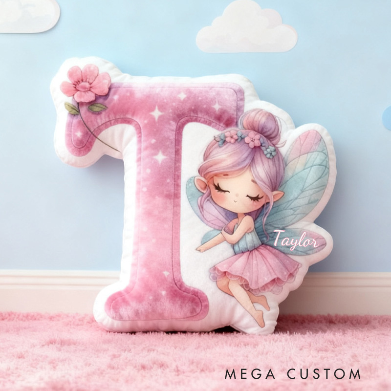 Personalized Fairy Alphabet Throw Pillow Graphic 3D Print Garden Fairy Letter Pillow with Name Pillow for Kids Girl Boy Gardener Christmas Gifts Loving Room Decor