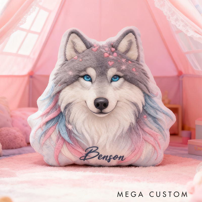 Personalized Pastel Wolf Cushion Pillow Cute Colorful Wolf Pillow Gift for Kid Outdoor Lover