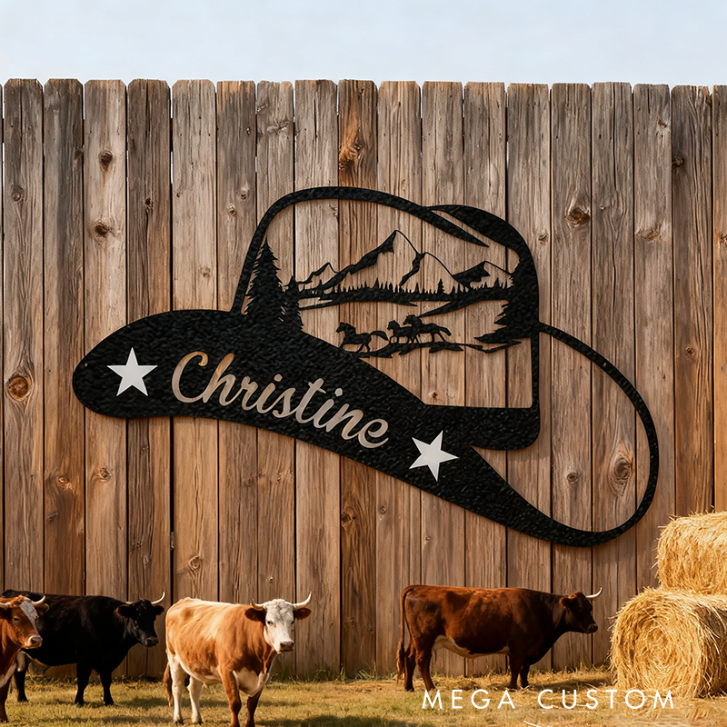 Personalized Great Outdoor Cowboy Hat with Horses Ranch Life Gift Western Decor Wild West Gift for Outdoor Lover