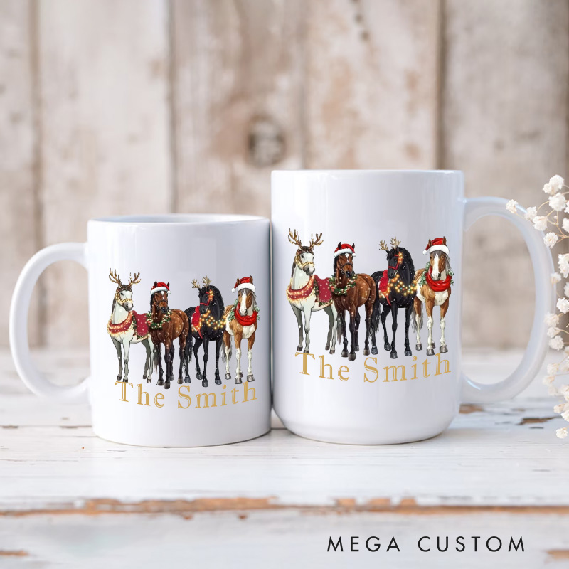 Personalized Four Horses Xmas Equestrian Mug French Countryside Gifts Coffee Cup Bicycle Tea Cup Riding Ceramic Mug Gift for Riding Lovers Equestrian Lovers