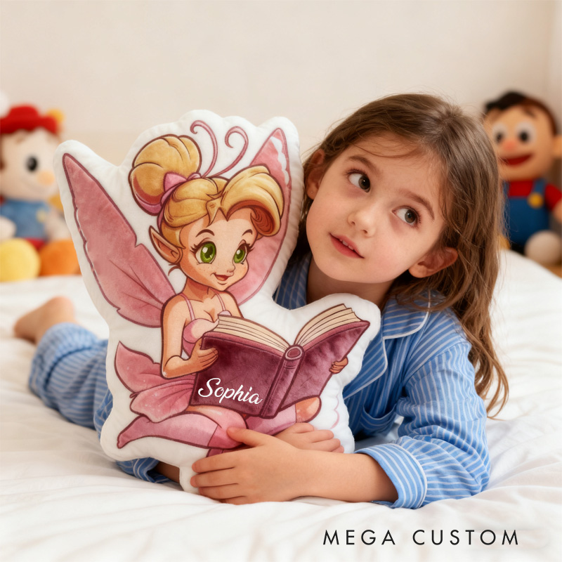 Personalized Bookish Fairy Princess Throw Pillow Graphic 3D Print Reading Fairy Pillow with Name Book Pillow for Kids Boys Girl Book Lover Christmas Gift