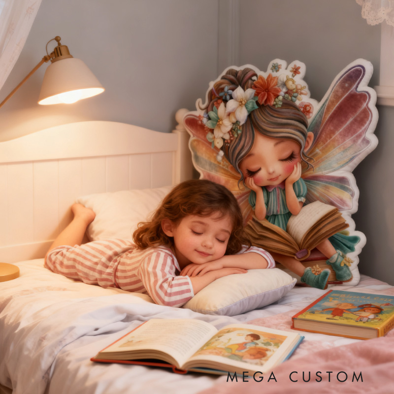 Personalized Fairy Reading Throw Pillow Graphic 3D Print Cute Fairy Pillow with Name Book Pillow for Kids Boys Girl Book Lover Christmas Gift
