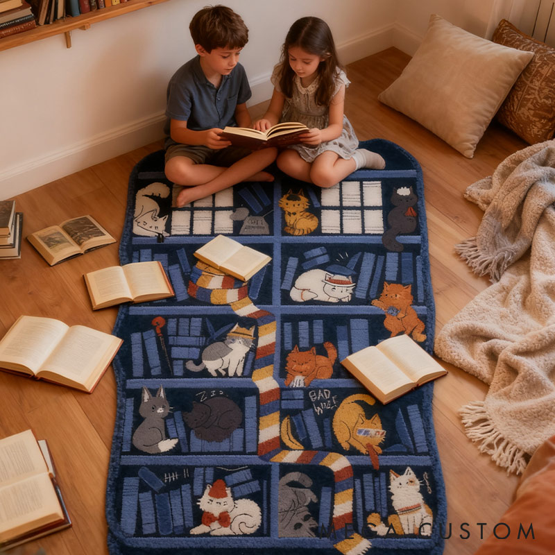 Personalized Purrfect Cat Library Rug for Book Lovers