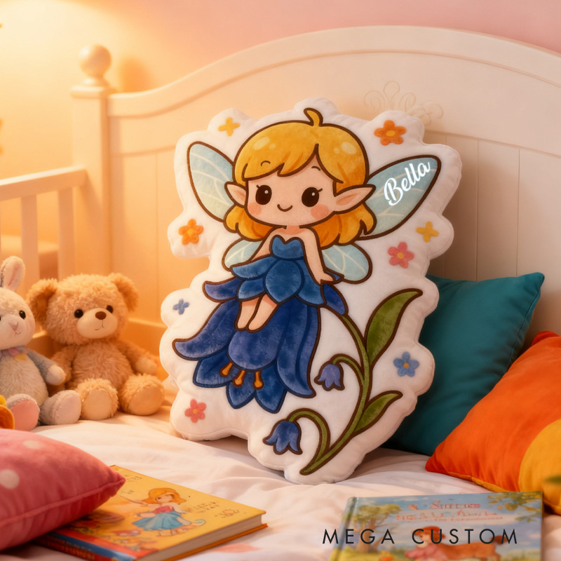 Personalized Flower Fairy Throw Pillow Graphic 3D Print Garden Fairy Pillow with Name Pillow for Kids Girl Gardener Christmas Gifts Loving Room Decor