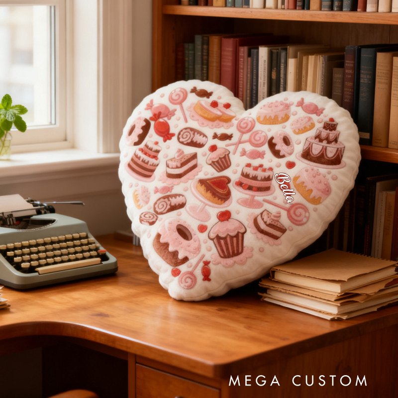 Personalized Cake Heart Throw Pillow with Name Graphic 3D Print Cake Pillow for Kids Girl Baker Christmas Gifts Loving Room Decor