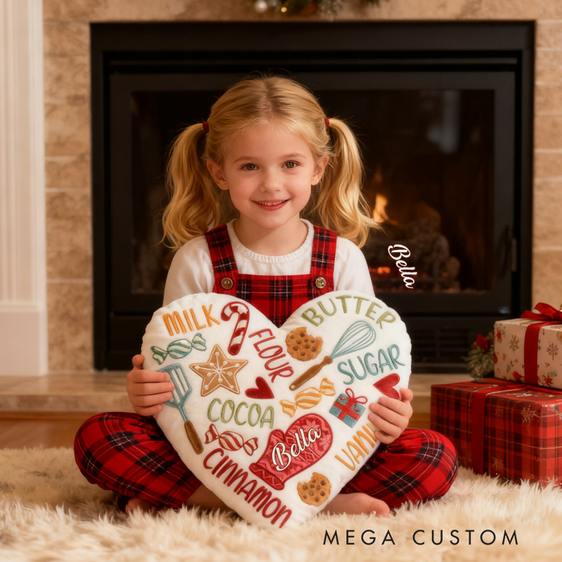 Personalized Baking Tool Heart Throw Pillow with Name Graphic 3D Print Cookie Pillow for Kids Girl Baker Christmas Gifts Loving Room Decor