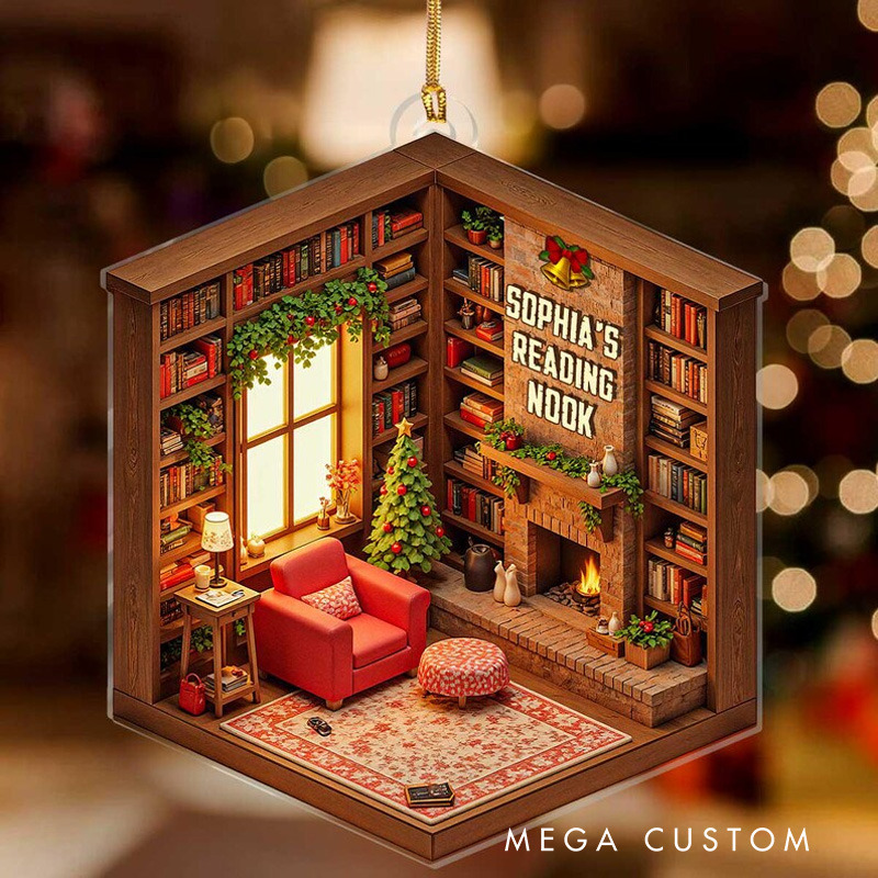 Personalized Reading Nook Acrylic Ornament Christmas Gift For Book Lovers