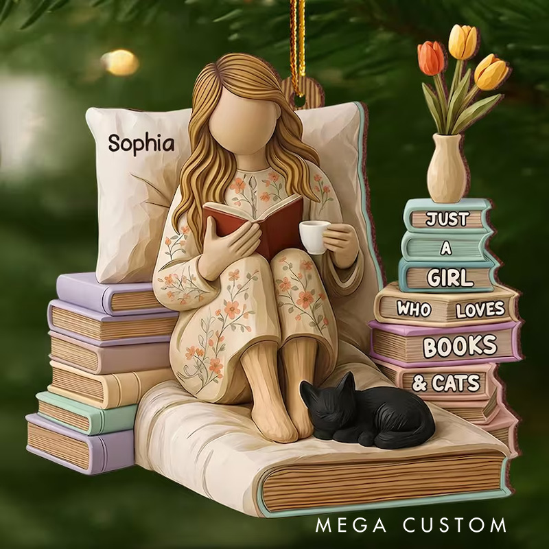 Personalized 2D Flat Just a Girl Who Loves Books Ornament Custom Book Lovers Christmas Decor Gift for Readers Librarians