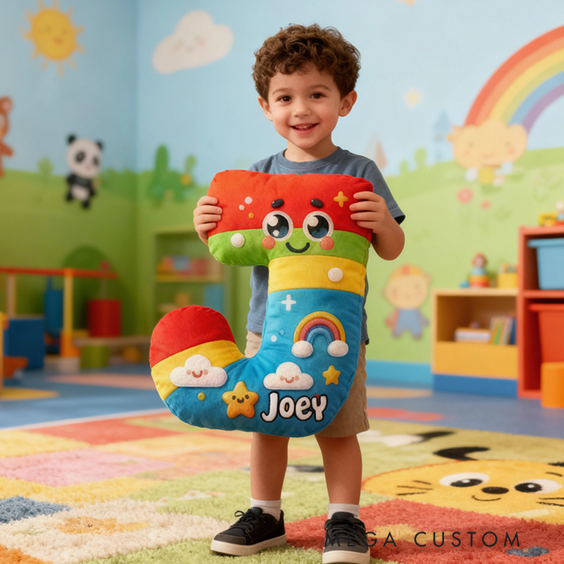 Personalized Initial Pillow Graphic 3D Print Custom Name Pillow Festive Holiday Pillow for Children Housewarming Gift Family Gift