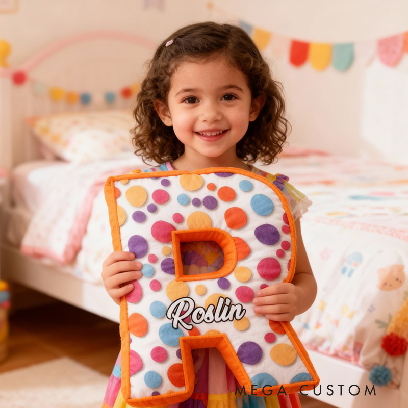 Personalized Initial Pillow Graphic 3D Print Colorful Polka Dots Custom Name Pillow for Children Housewarming Gift Family Gift