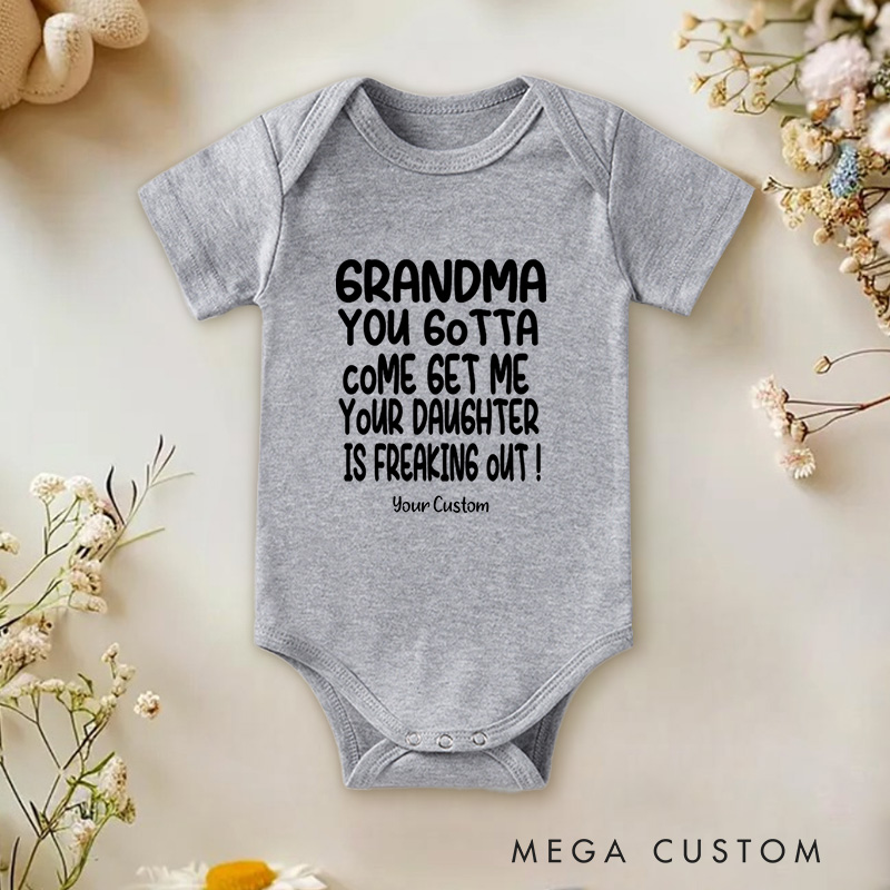 Personalized Grandma You Gotta Come Get Me Highlighting the Grandma Baby Onesie