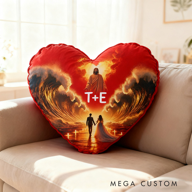 Personalized the Lord will Make a Way even through the Sea Heart Pillow with Custom Name Religious Faith Gift for Couple Valentine's Day Gift