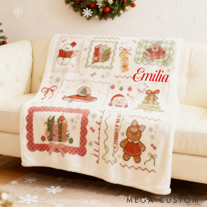 Personalized Christmas Book Soft Throw Blanket with Name Book Lover Blanket Birthday Gift for Bookish Bookworm