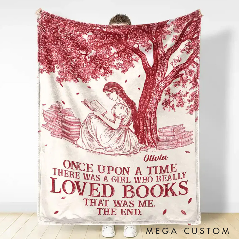 Personalized Once Upon a Time There Was a Girl Soft Throw Blanket with Name Book Lover Blanket Reader Birthday Gift for Bookish Bookworm