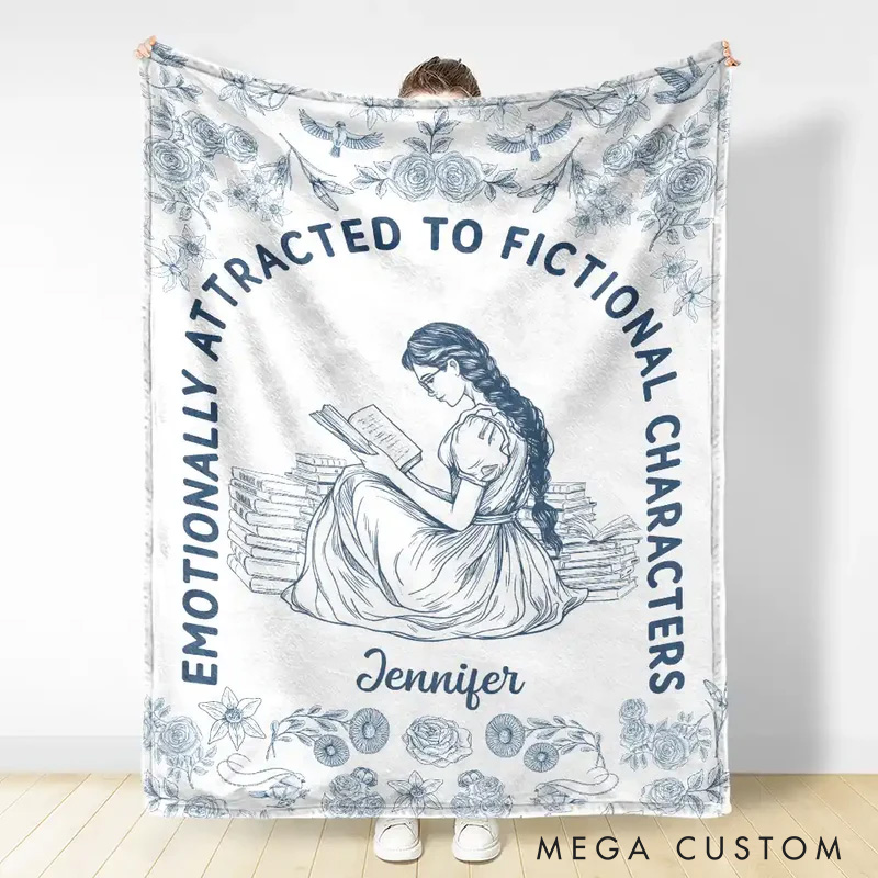 Personalized Attracted to Fictional Characters Soft Throw Blanket with Name Book Lover Blanket Reader Birthday Gift for Women Girl Bookish Bookworm