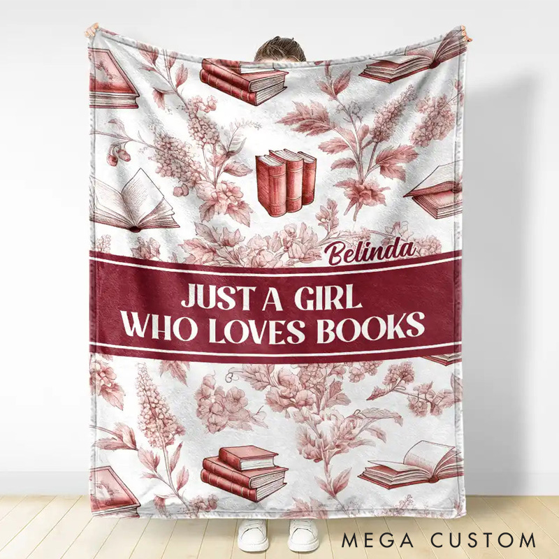 Personalized Just a Girl Who Loves Books Soft Throw Blanket with Name Book Lover Blanket Reader Birthday Gift for Women Girl Bookish Bookworm