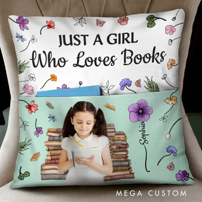 Personalized Photo This is My Reading Throw Pillow Pocket Pillow Pillow with Name for Bookish Kids Boys Girl Book Lover Christmas Gift
