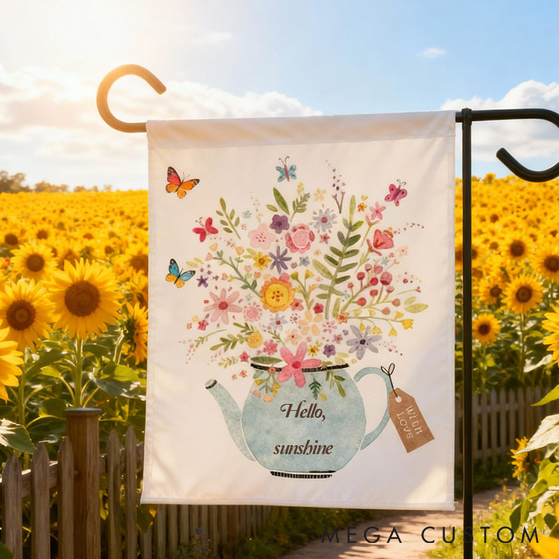 Personalized Watering Can Blossoms Garden Flag Yard Flag Spring Garden Flag Summer Decor Double Sided for Garden Lovers