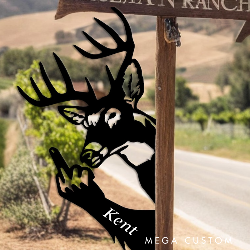 Personalized Funny Deer Metal Sign Middle Finger Deer Art Outdoor Rude Humor Decor Offensive Joke Gift for Hunters/Friends Hunter Gift