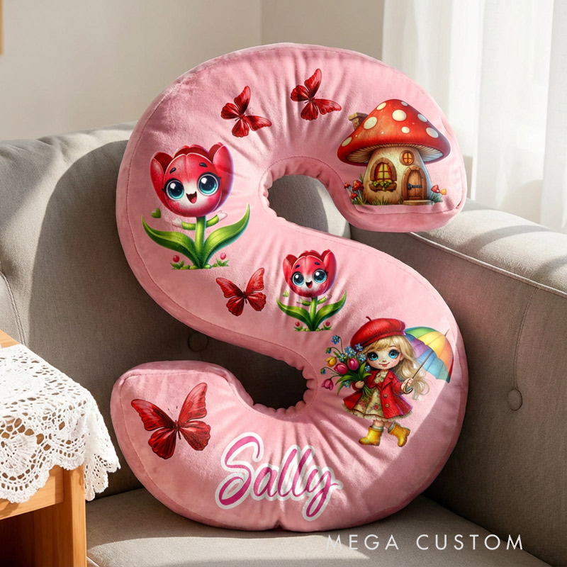 Personalized Initial Pillow Garden Flower Pattern Custom Name Pillow for Girls Gardening Lovers Gift 
