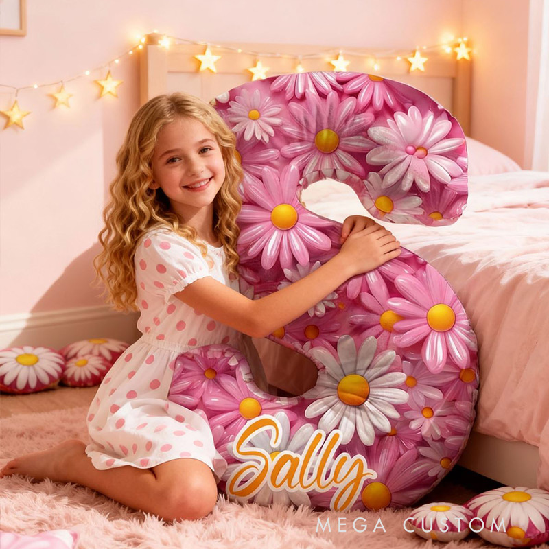 Personalized Initial Pillow Graphic 3D Floral Print Custom Name Pillow for Girls Gardening Lovers Gift 