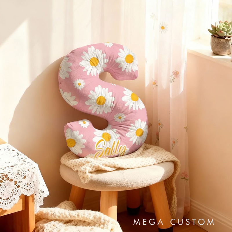Personalized Initial Pillow Graphic 3D Print Daisy Pink Custom Name Pillow for Girls Gardening Lovers Gift 