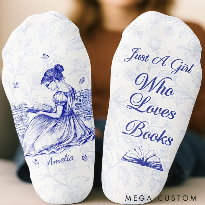 Personalized Just a Girl Who Love Book Socks with Name Custom Gifts For Book Lovers Bookworms Readers Bookish 