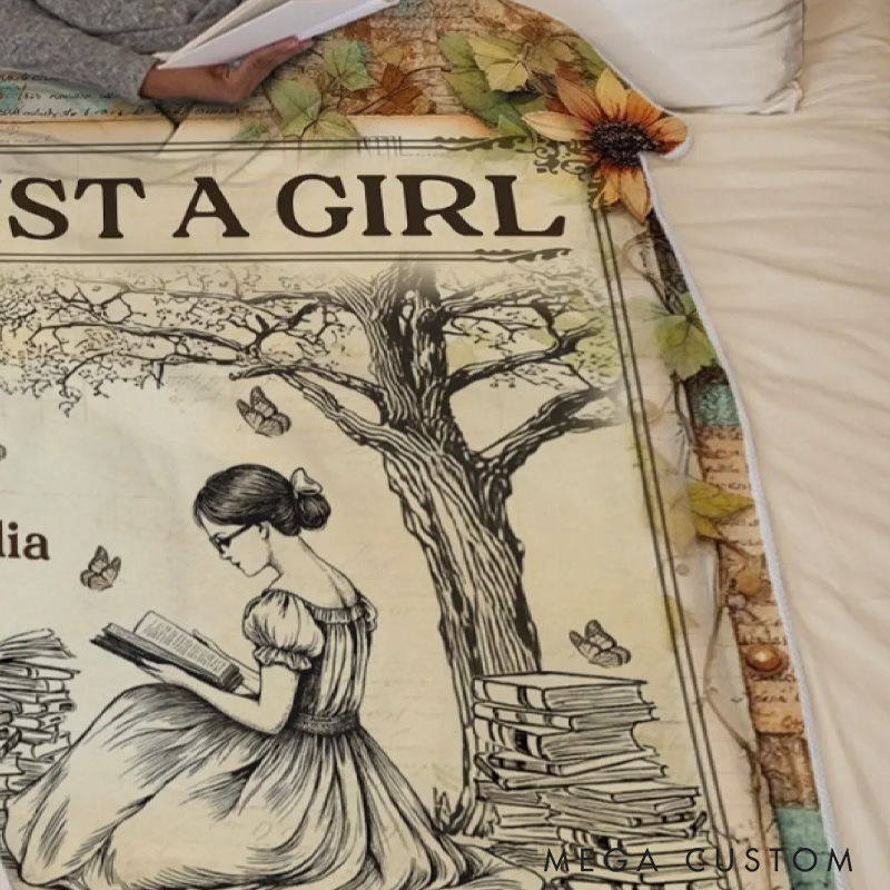 Personalized Just a Girl Who Loves Books Soft Throw Blanket with Name Book Lover Blanket Reader Birthday Gift for Women Girl Bookish Bookworm