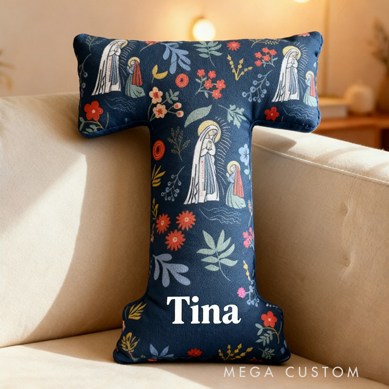 Personalized Our Lady of Guadalupe Letter Pillow with Custom Name Religious Home Decor Catholic Gift for Women Lourdes Graphic 3D Print Pillow