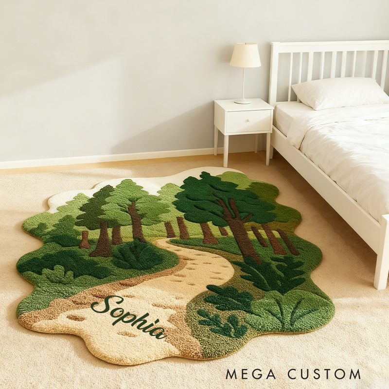 Personalized Forest Path Tufted Rug Nature Scenic Carpet for Living Room & Hall Large Custom Sizes Outdoor Lovers Gift