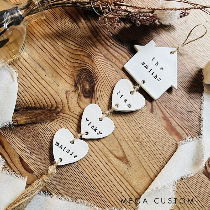 Personalized Our Family Clay Wall Hanging Family Wall Hanger Our Family Tree Hearts Housewarming Gift Sign Clay Gift Hanging Hearts